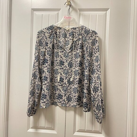 Aeropostale Floral Boho Tie Blouse Cream Navy - M - Picture 8 of 13